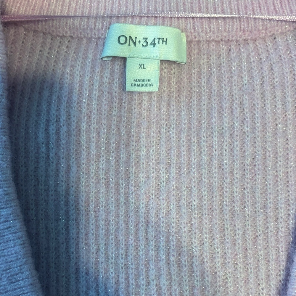 On 34th Elegant Light Pink Puff Sleeve Sparkle Button-Up Cardigan - Picture 3 of 13